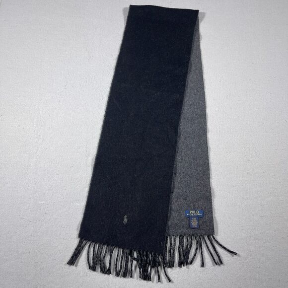Polo Ralph Lauren Wool Blend Scarf Grey - Dark Grey Made in Italy - Picture 1 of 5